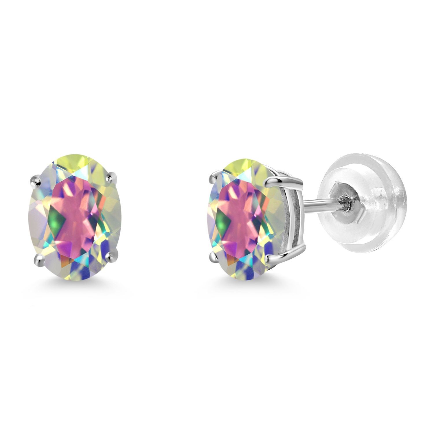 2.00 Ct Oval 7x5mm Mercury Mist Mystic Topaz 14K White Gold Stud Earrings