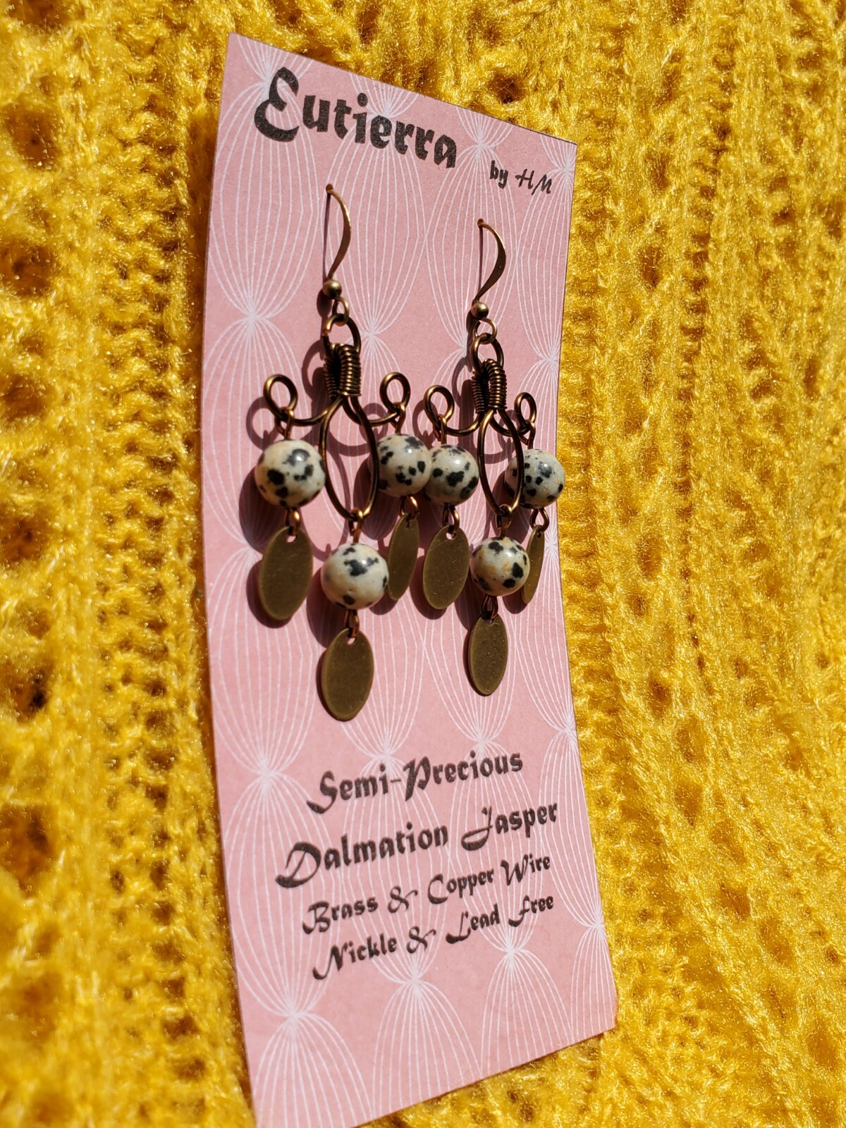 Eutierra Semi-Precious Dalmation Jasper Earrings Hand Crafted In The USA 2 1/2″