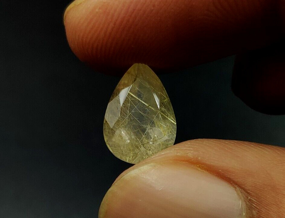 4.1 CT Golden Rutilated Quartz Pear Shape 13.3X9.10mm Faceted Cut Gemstone W64