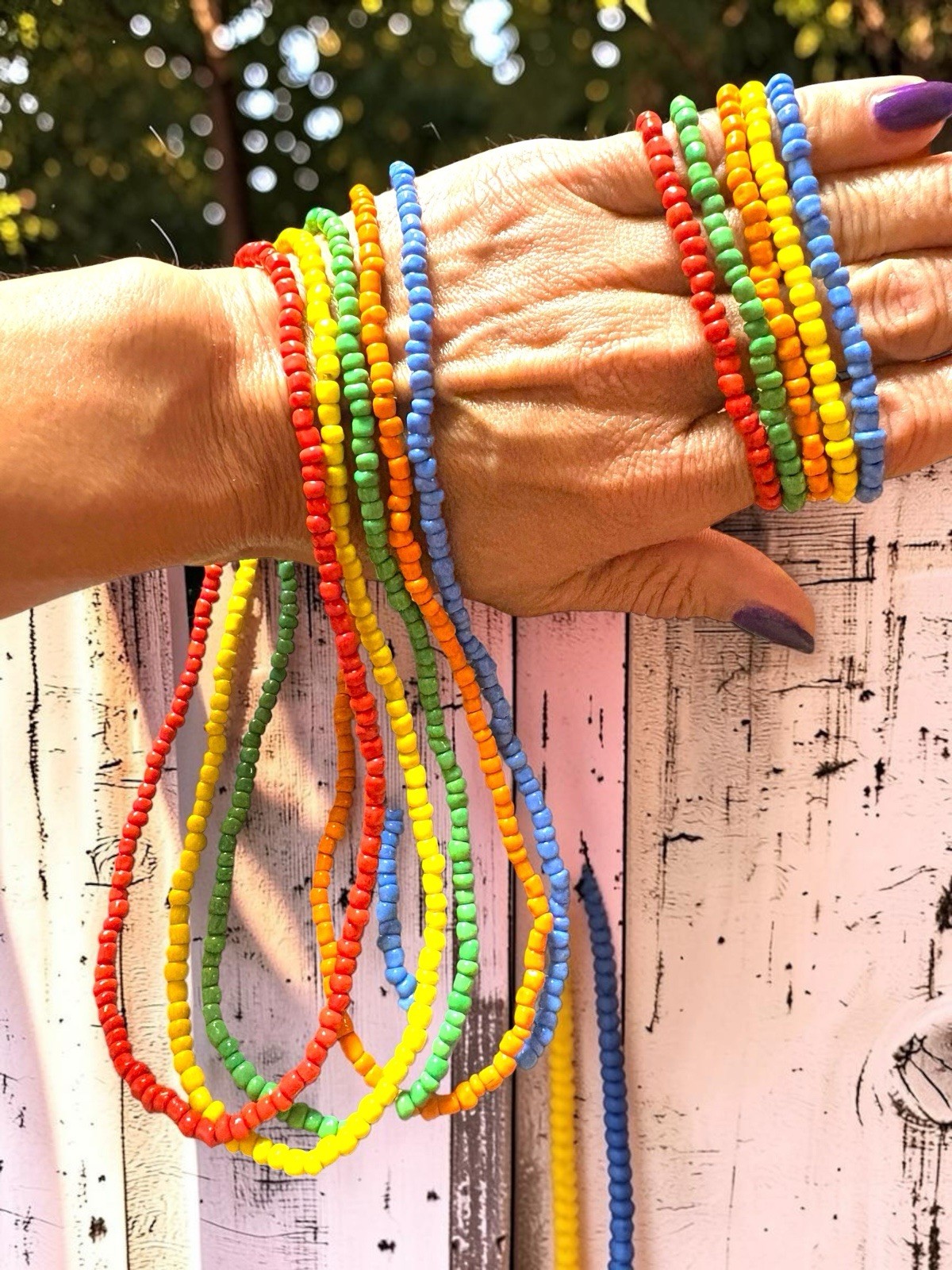 10 PC Rainbow Glass Bead Stretch Bracelet & Necklace Set