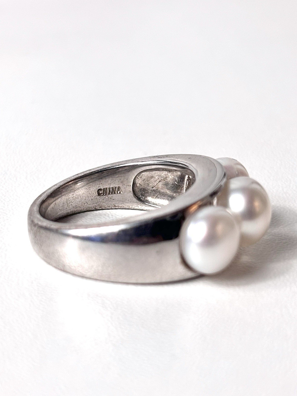 Vintage Triple Genuine Freshwater Pearls 925 Sterling Silver Ring, Size 6