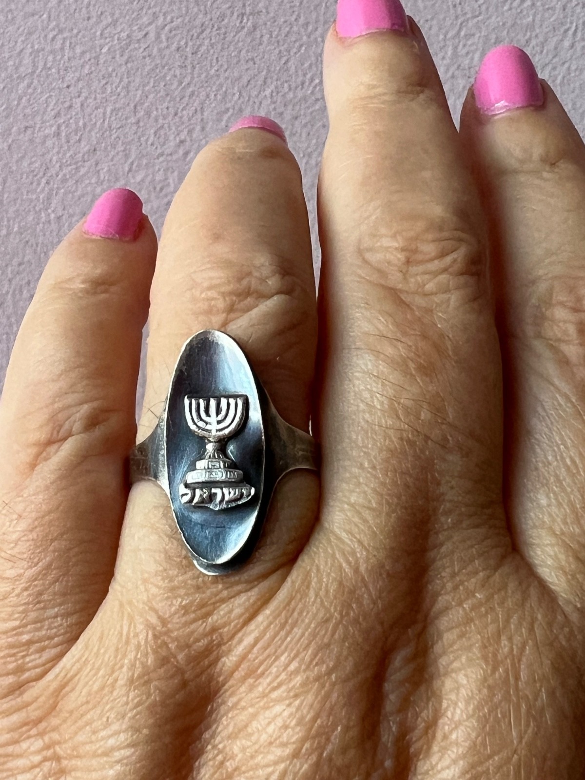 VINTAGE OXIDIZED 925 STERLING SILVER MENORAH ISRAEL RING ADJUSTABLE SIZE RARE