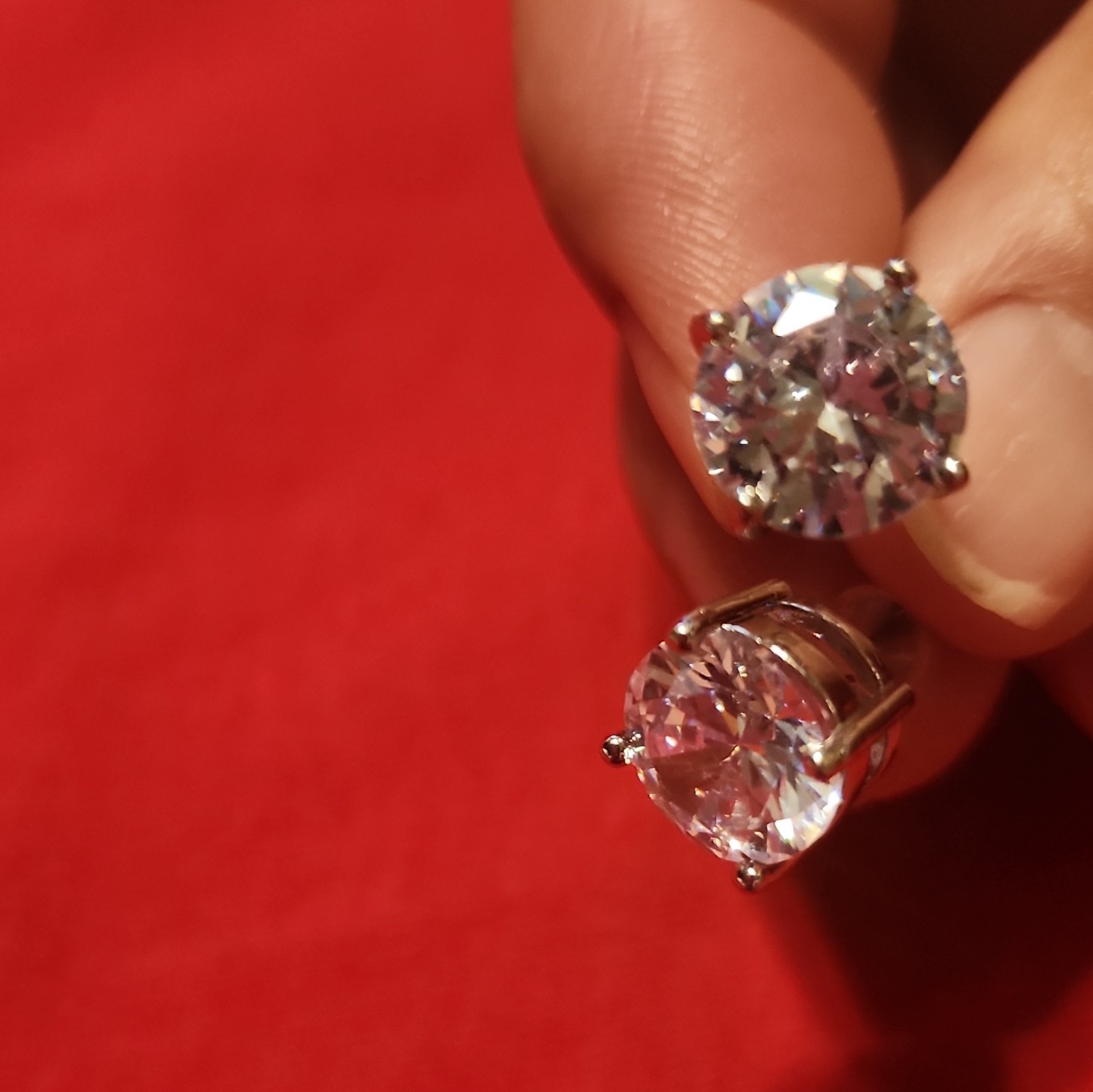 Clear Round Cubic Zirconia Stud Earrings Silver Tone Prong Set Butterfly