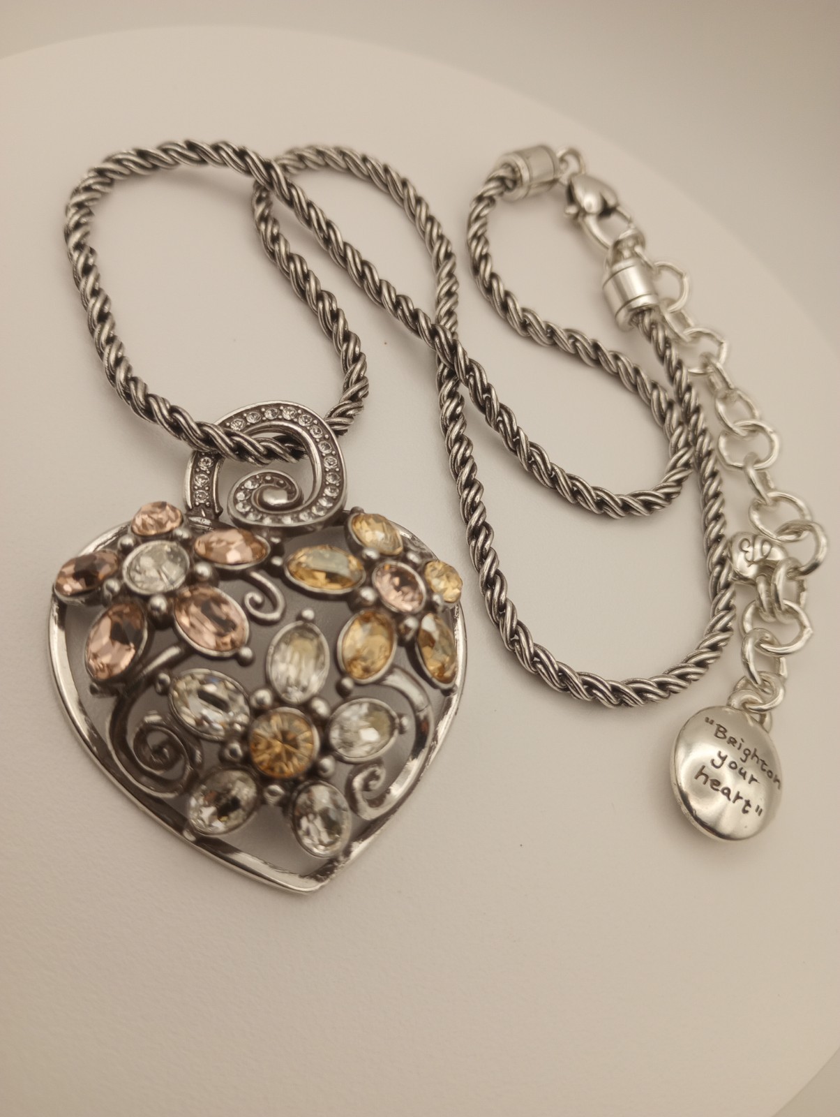 BRIGHTON Garden of Dreams Neutral Tones Crystal Heart Pendant Rope Necklace
