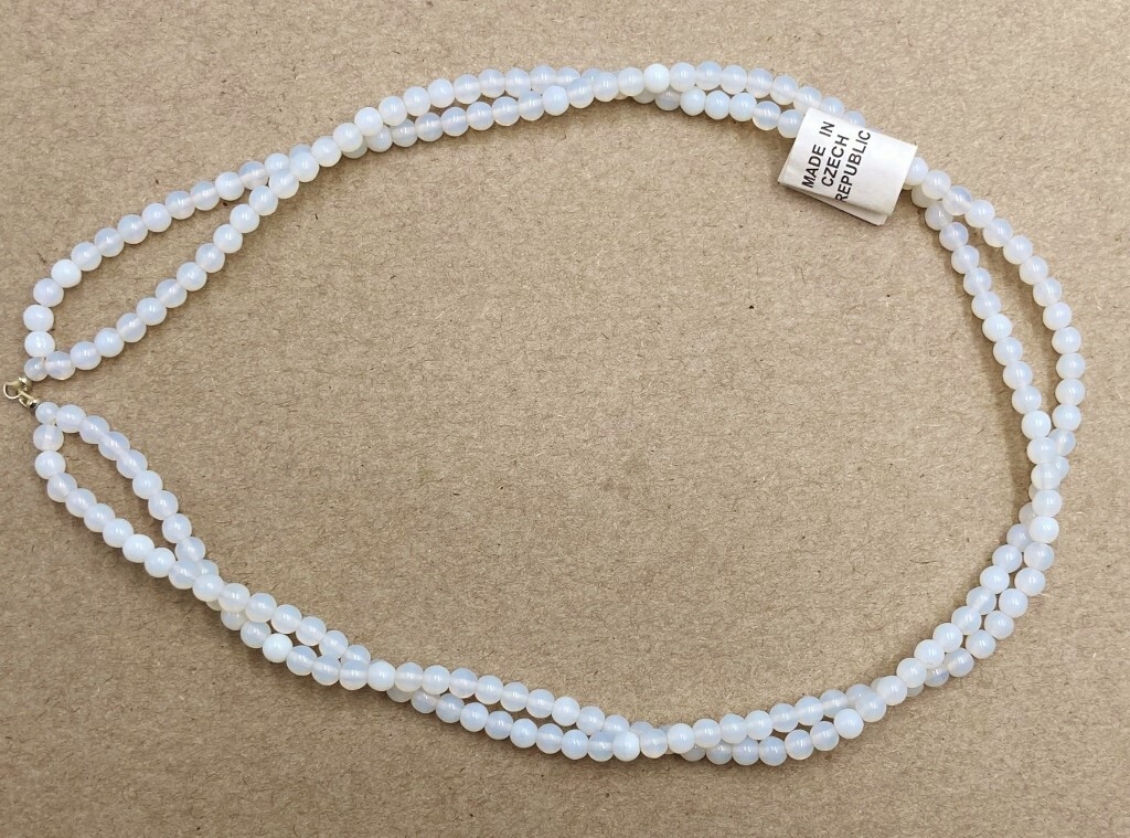 1 CZECH GLASS WHITE OPAL BEADED DUAL STRAND 18″ SILVER TIPPED SECTION V525