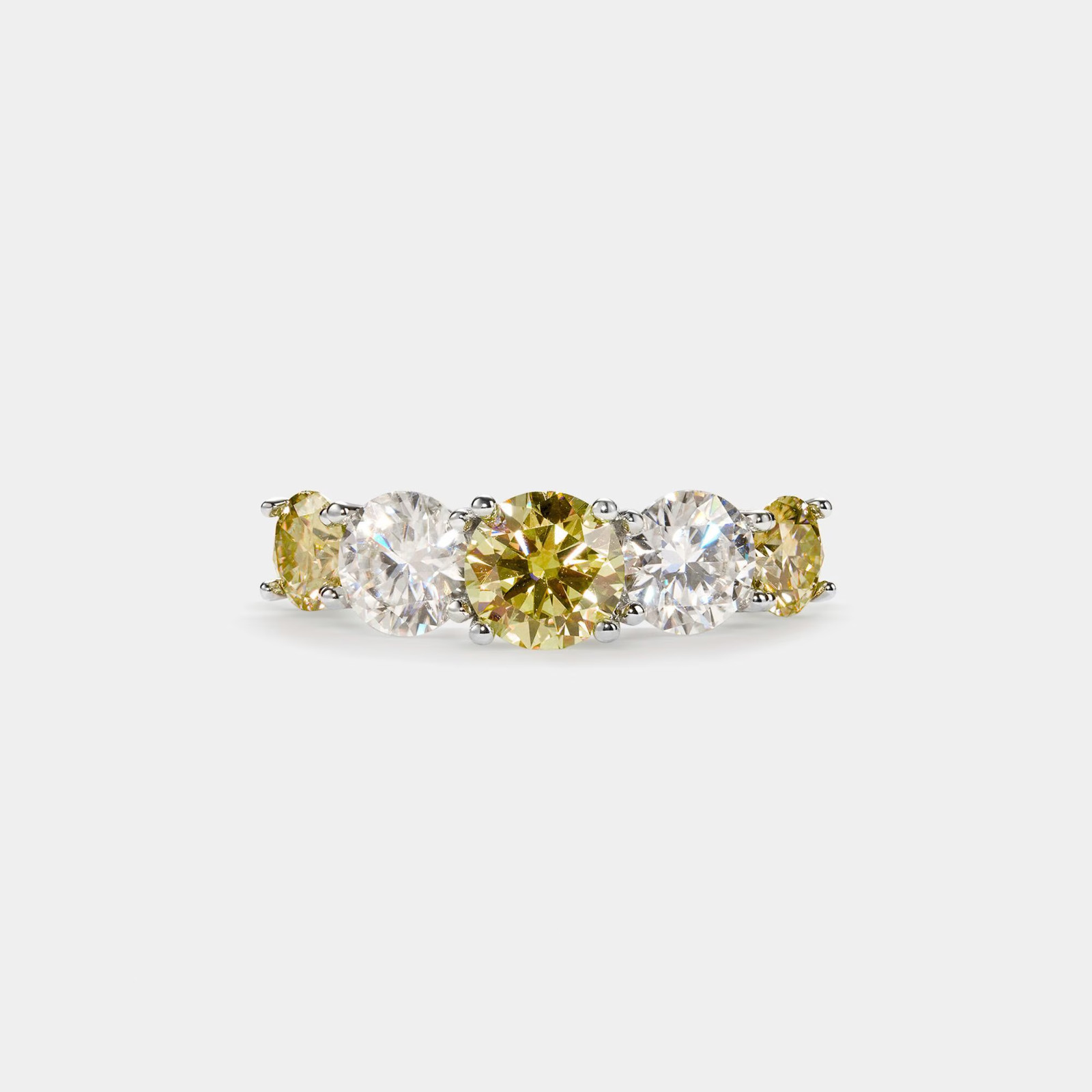 Color Five Stone Moissanite Cocktail Engagement Ring in 925 Sterling Silver