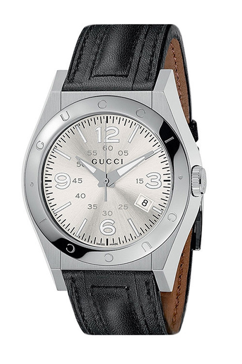 GUCCI YA115230 Pantheon 115 Series Black Leather Band Date Men’s Watch $995