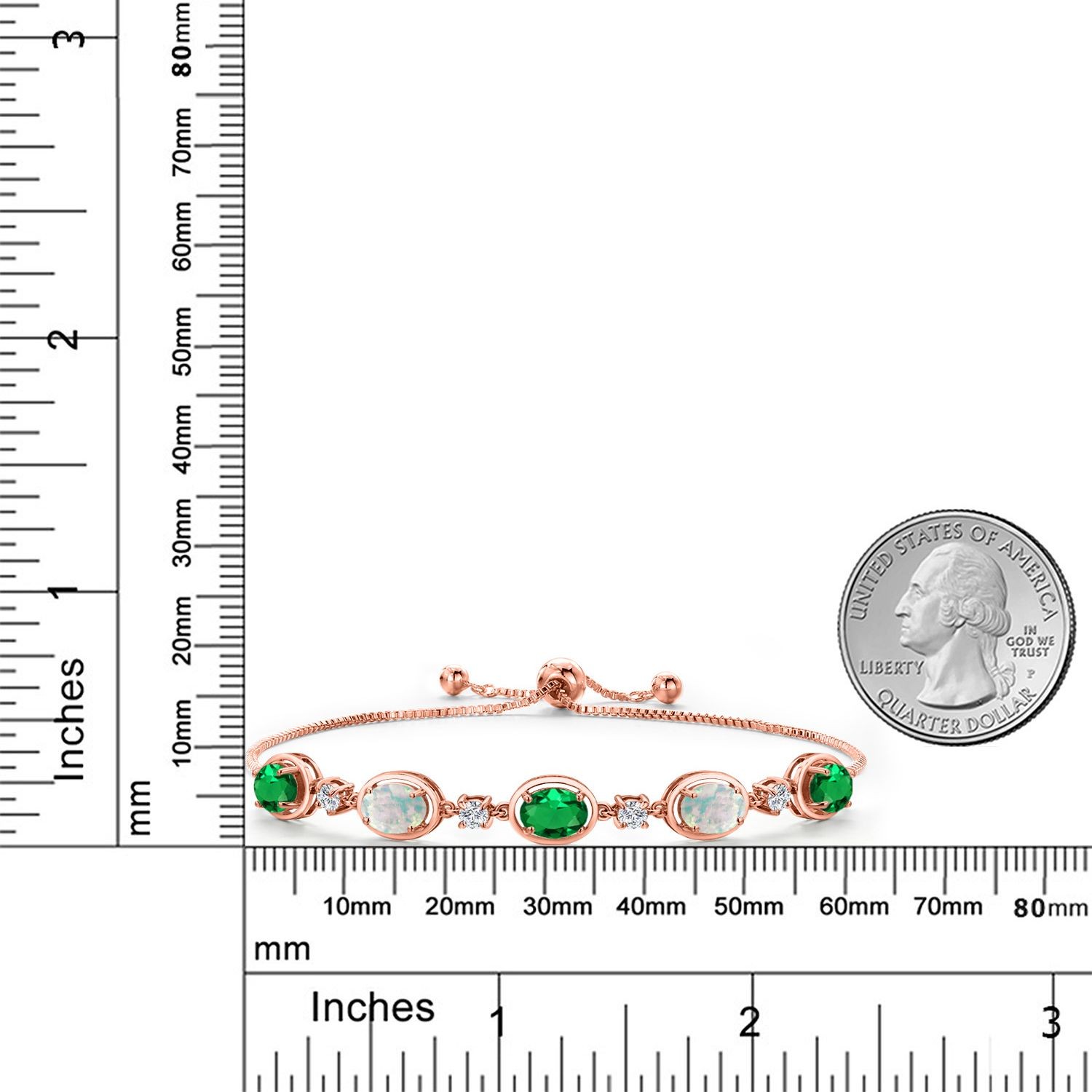 18K Rose Gold Plated Silver Nano Emerald and Simulated White Opal, Lab Grown