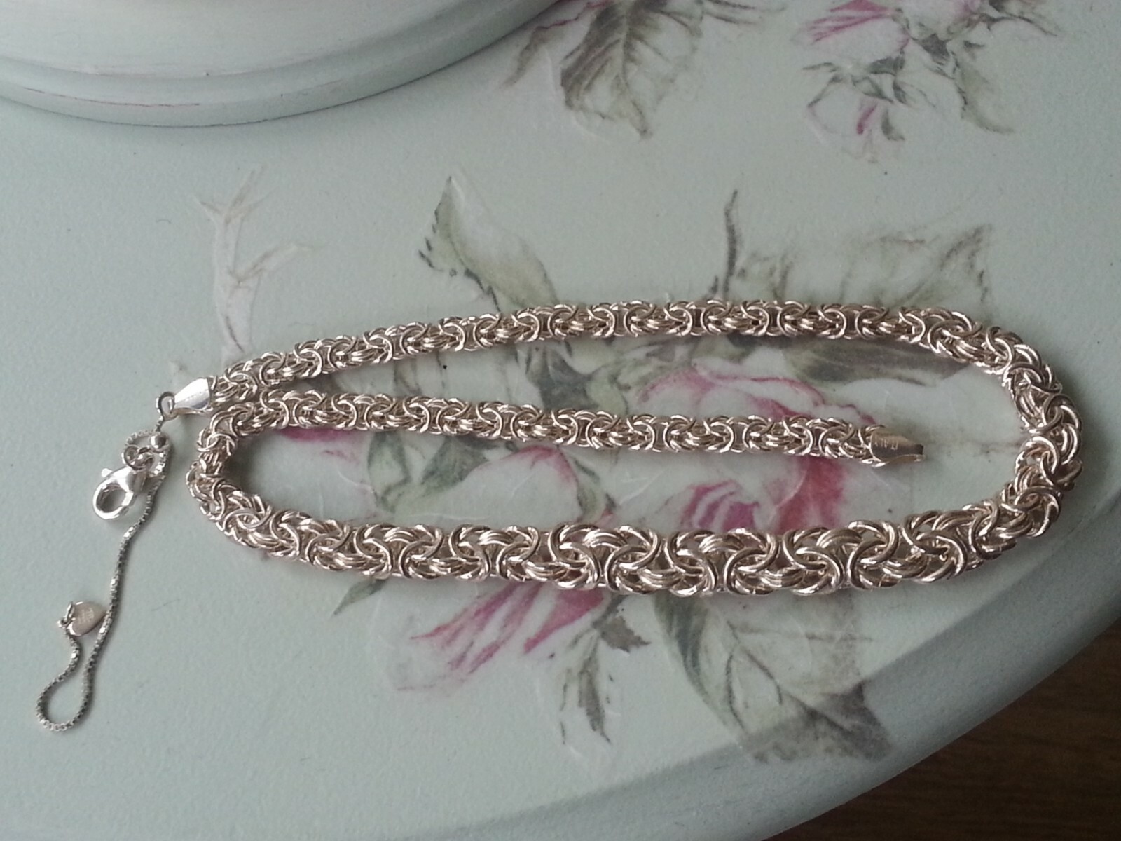 Italian 925 Silver Byzantine Style Necklace Including Slider Extender