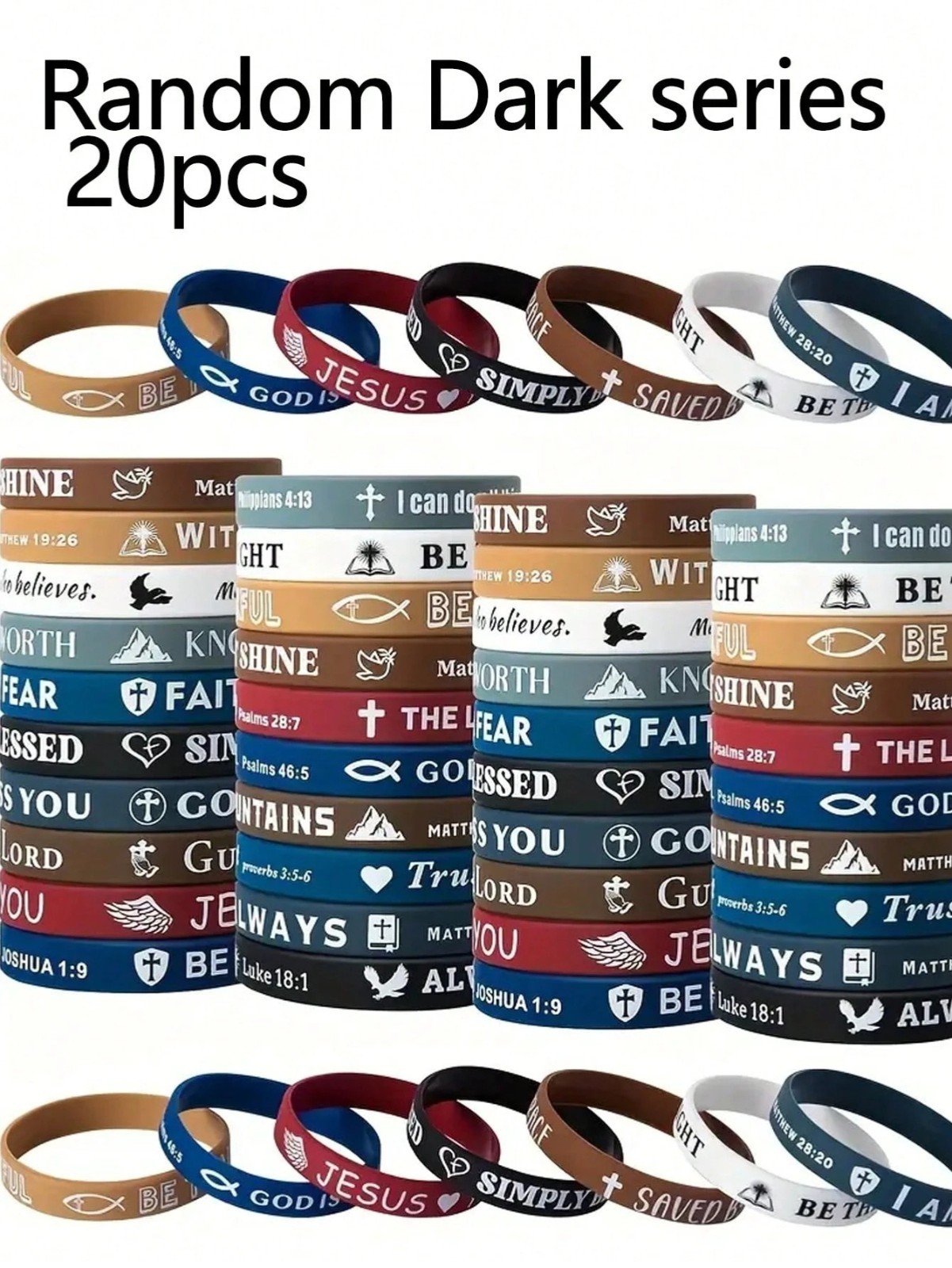 20PCS Christian Bible Verse Silicone Bracelets Religious Scripture Wristbands US