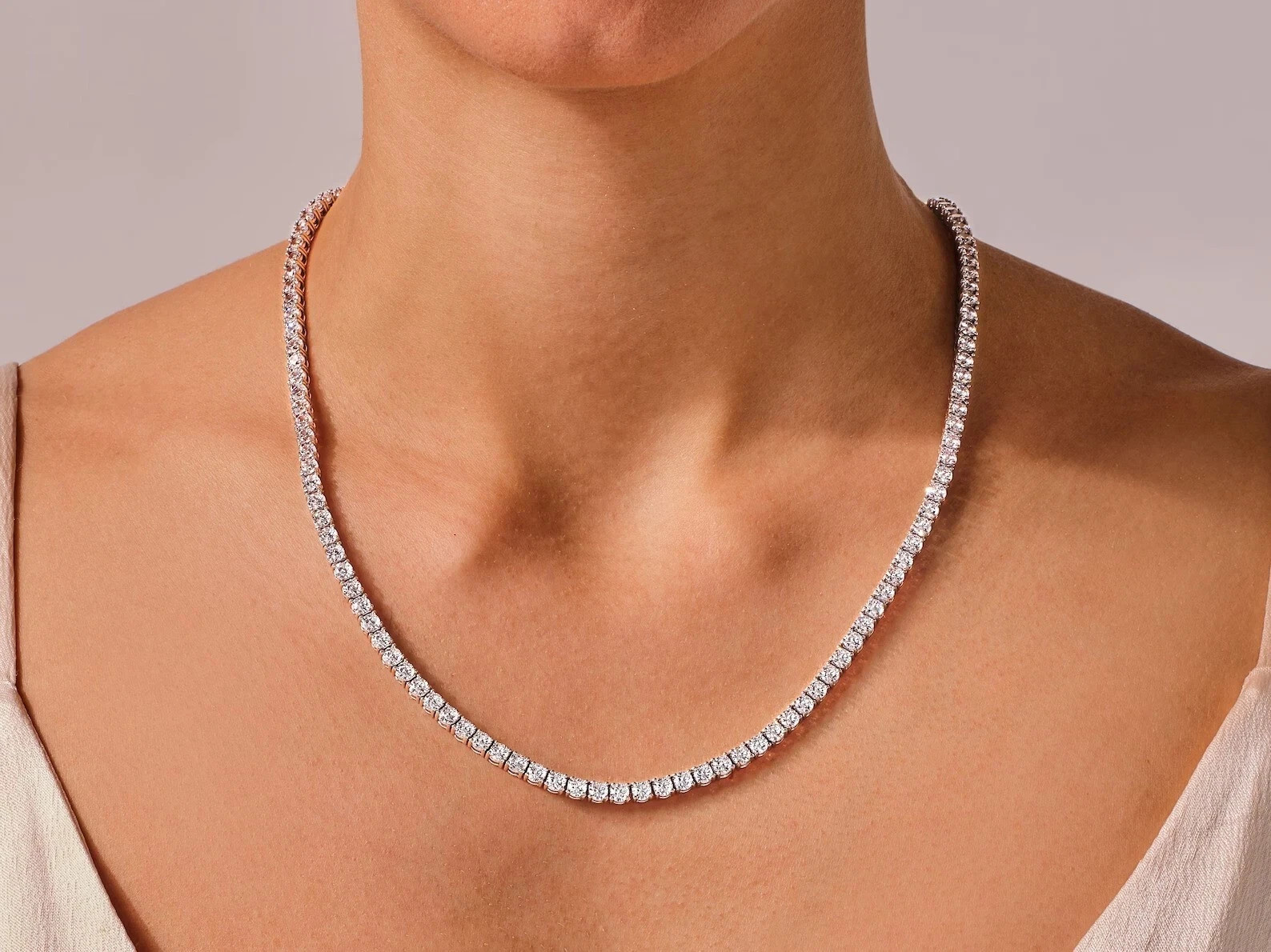 Certified Lab Grown Diamond Tennis Necklace 18K White Gold Plated 18″ Inch