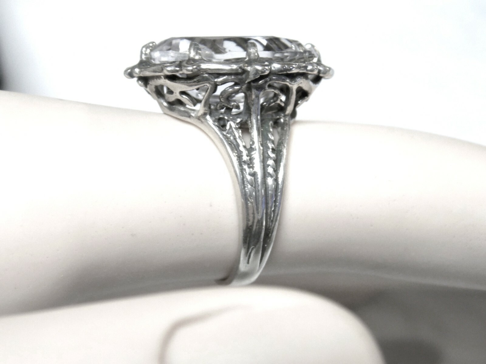 12ct White Lab Sapphire Size 7 Ring 925 Sterling Silver Filigree Vint Style USA