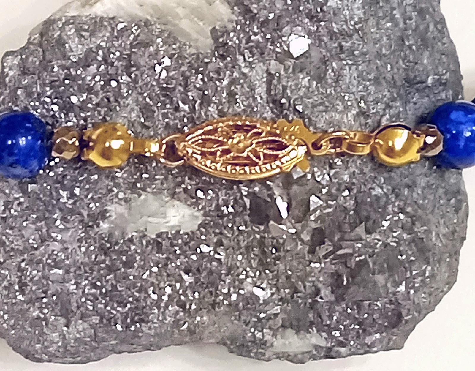 Ladies 6 mm LAPIS & Gold Disc Bracelet 14K GOLD Clasp Knotted CUSTOM LENGTH
