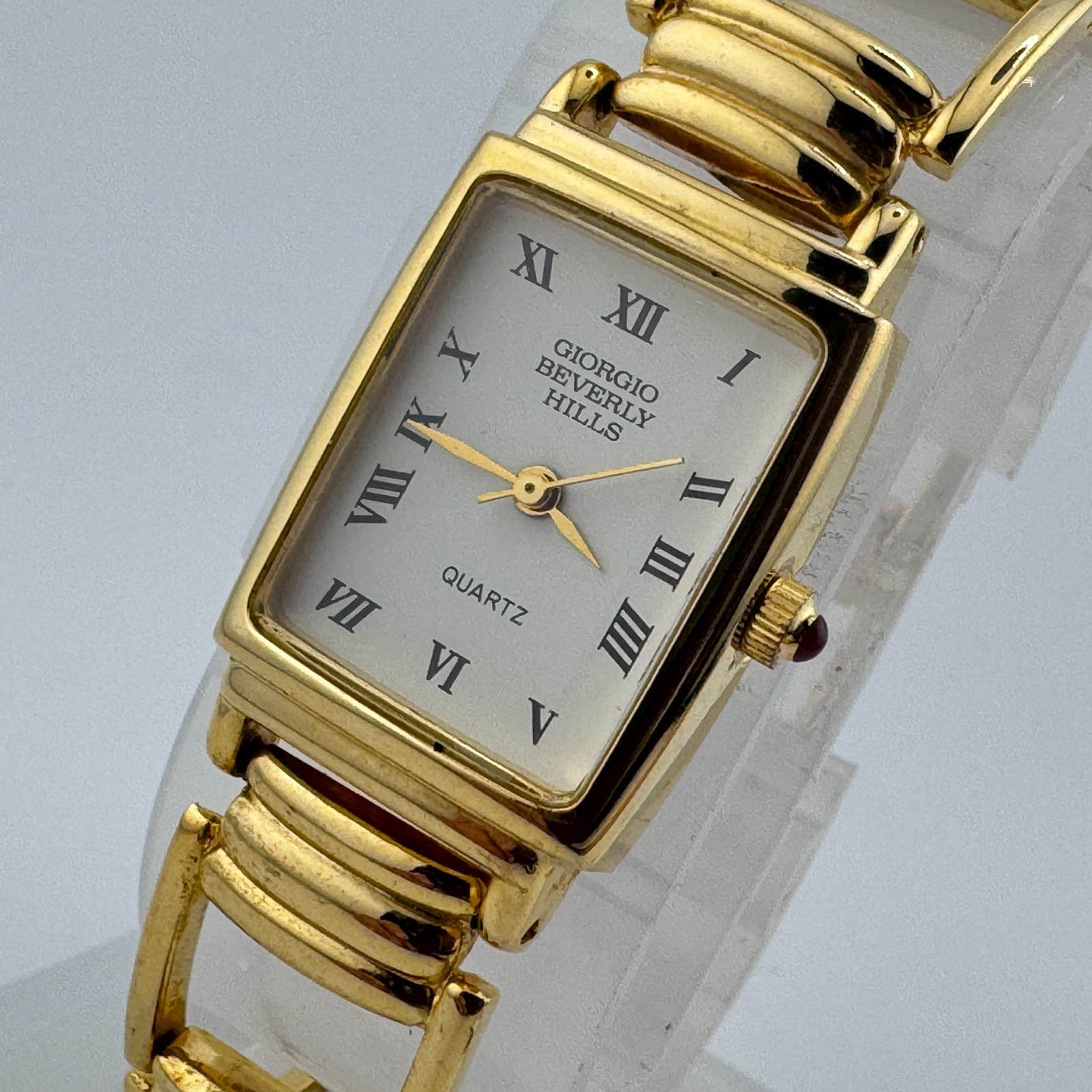 VTG Giorgio Beverly Hills Quartz Watch Women Gold Tone Rectangle New Batte 7.25″