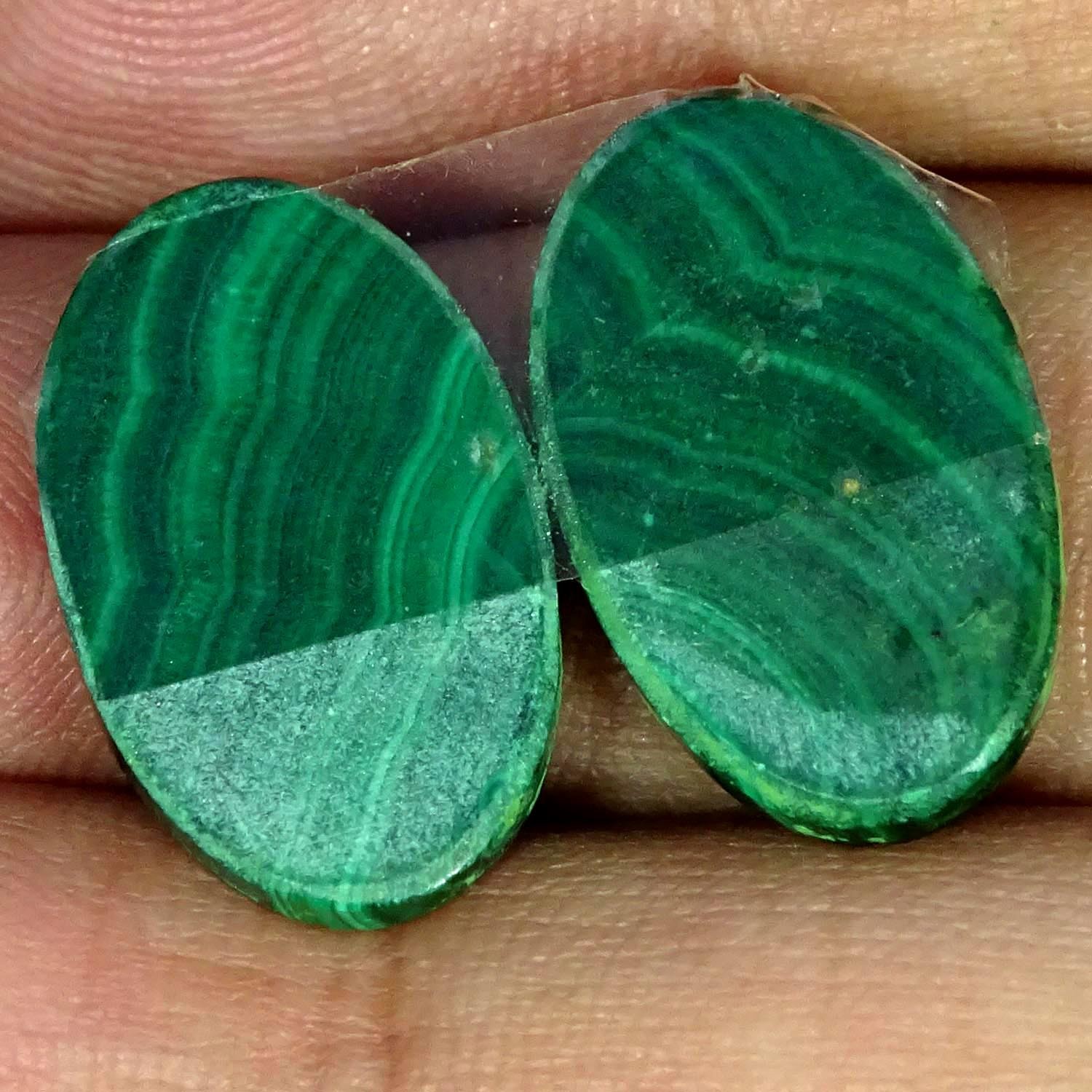 23.10Cts. Natural Green Malachite Pair Oval Cabochon Gemstone 13X20X3MM