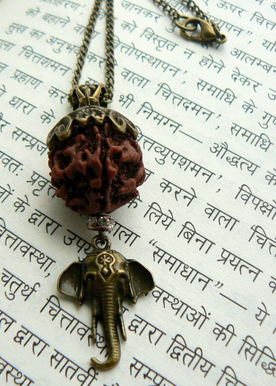Ganesha necklace HANDMADE 5 Mukhi Rudraksha pendant Hindu jewelry Success symbol