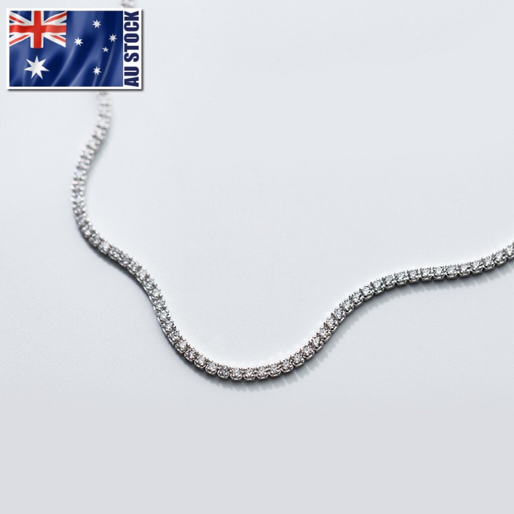 Stunning Genuine 925 Sterling Silver CZ Crystal Choker Tennis Necklace 32cm-38cm