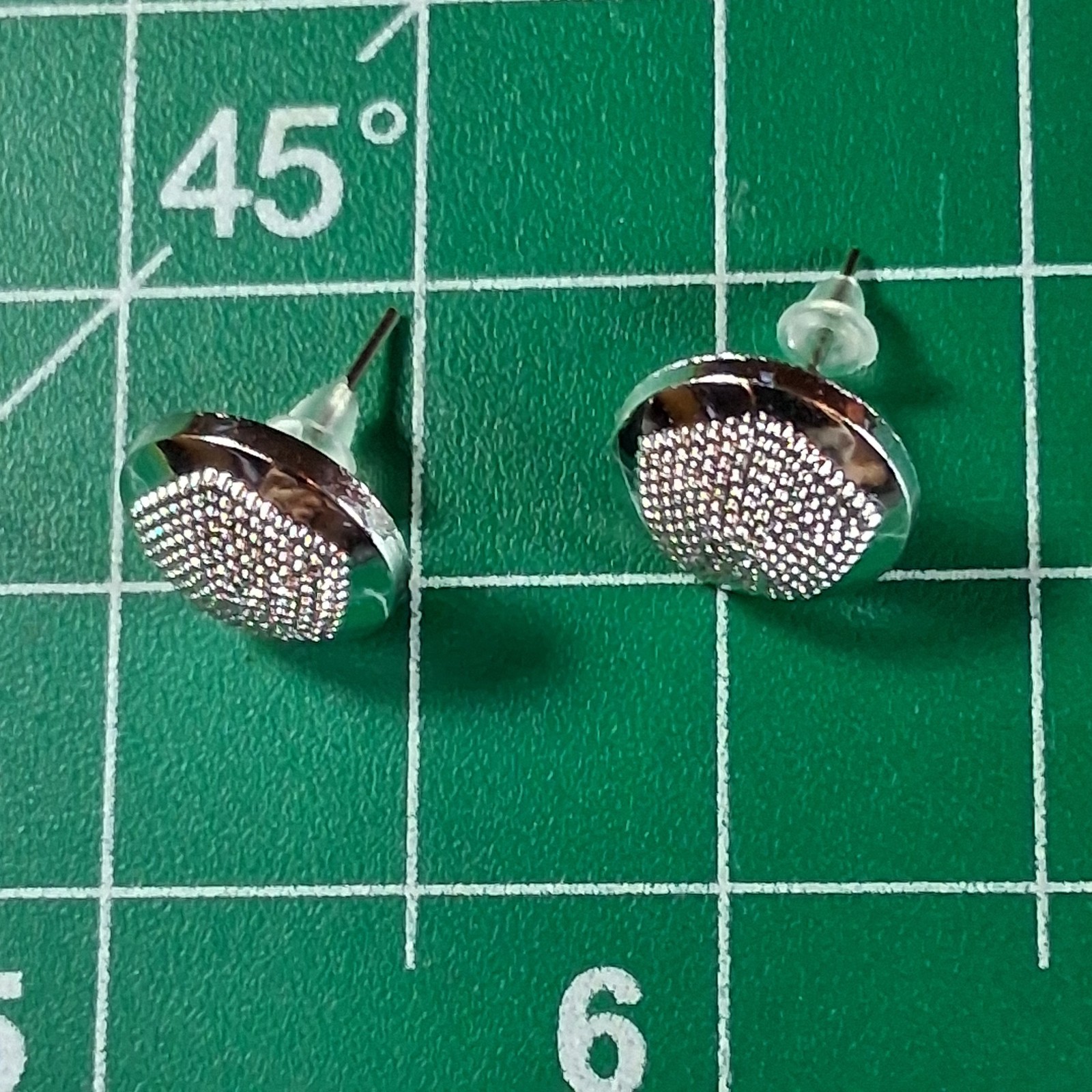 Polished Silver Tone Round Pentagon Textured Stud Earrings