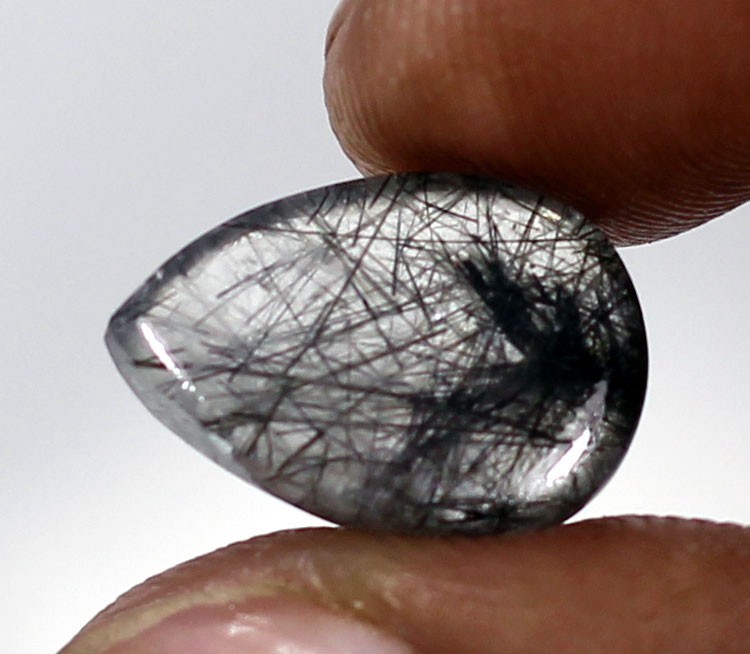6.65 ct Natural Black Rutilated Quartz Pear Cabochon Loose Gemstone Stoneartt