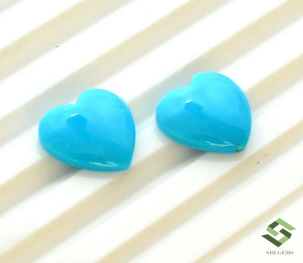 10×11 mm Natural Turquoise Heart Shape Cabochon Pair 4.81 CTS Loose Gemstones