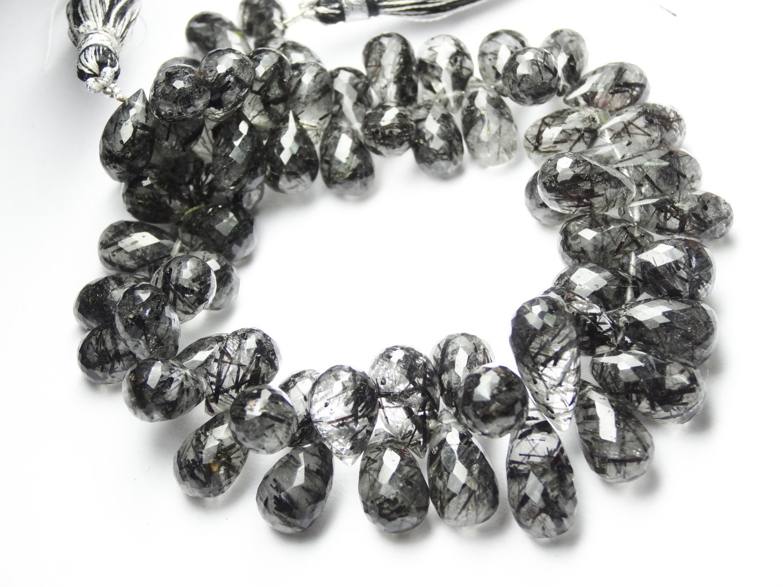 268CT. BLACK RUTILE QUARTZ FACETED BIG TEARDROP BRIOLETTES 11*6MM TO 13*8MM 9″