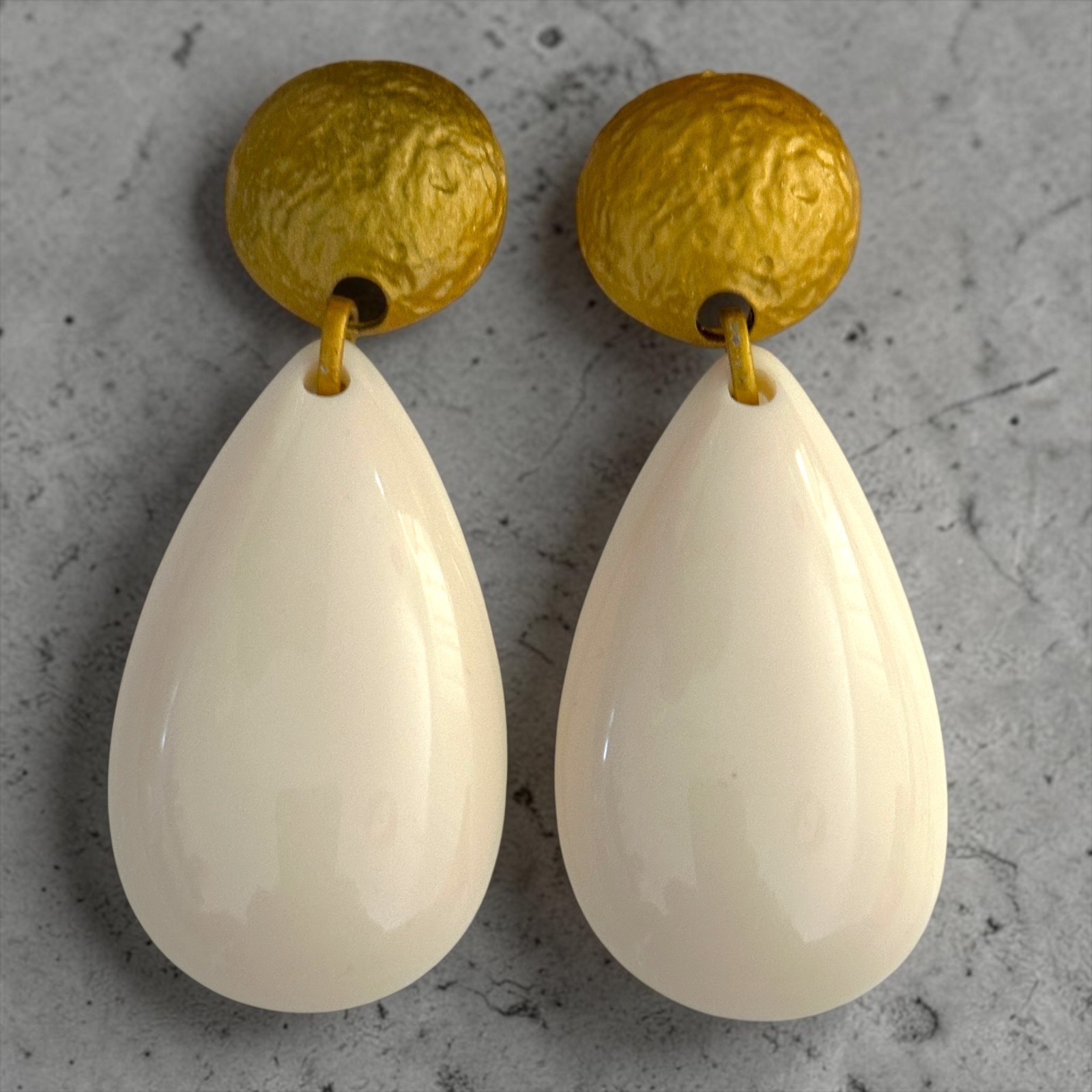White Resin Teardrop Earrings Gold Stud Statement Drop Dangle Wedding Party Chic