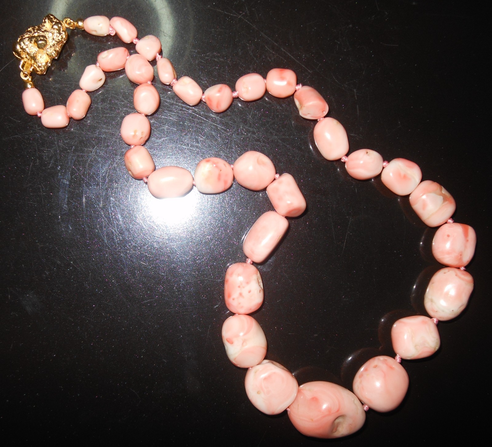 Gorgeous Pink Coral Nugget Scare Necklace