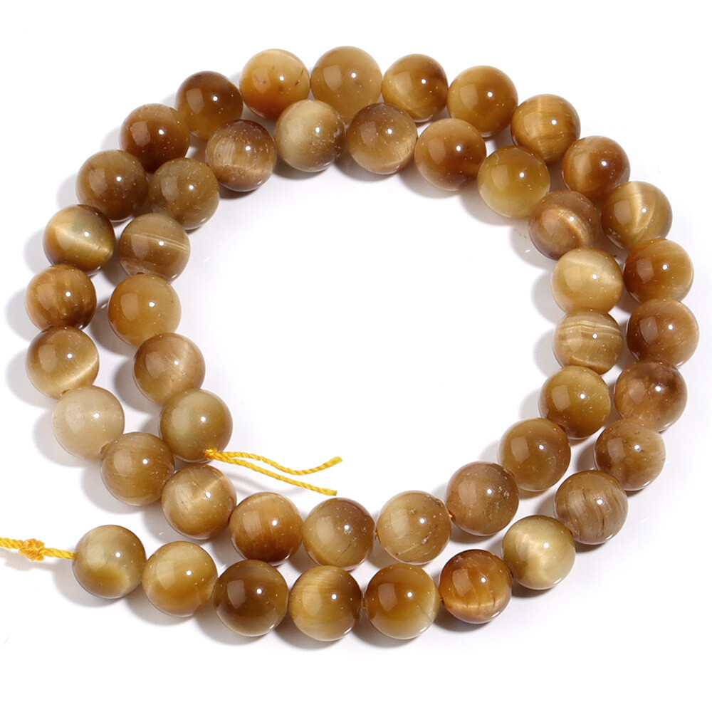 Natural Tiger’s Eye Gemstone Smooth Round Loose Beads for DIY Bracelet Necklace