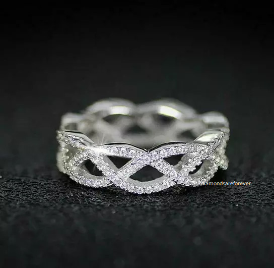 Beautiful Fully Infinity Band In 925 Sterling Silver & White 0.89CT Diamonds