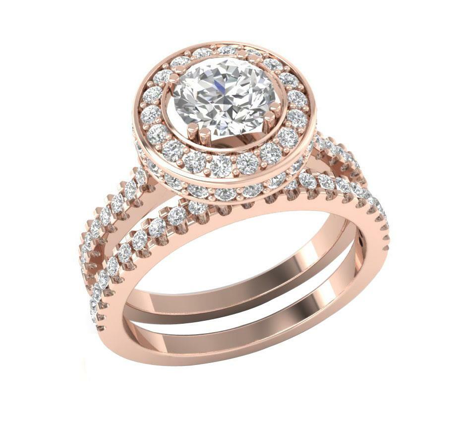 Bridal Ring Set Anniversary I1 G 1.90Ct Round Cut Diamond 14K Solid Gold 11.00mm
