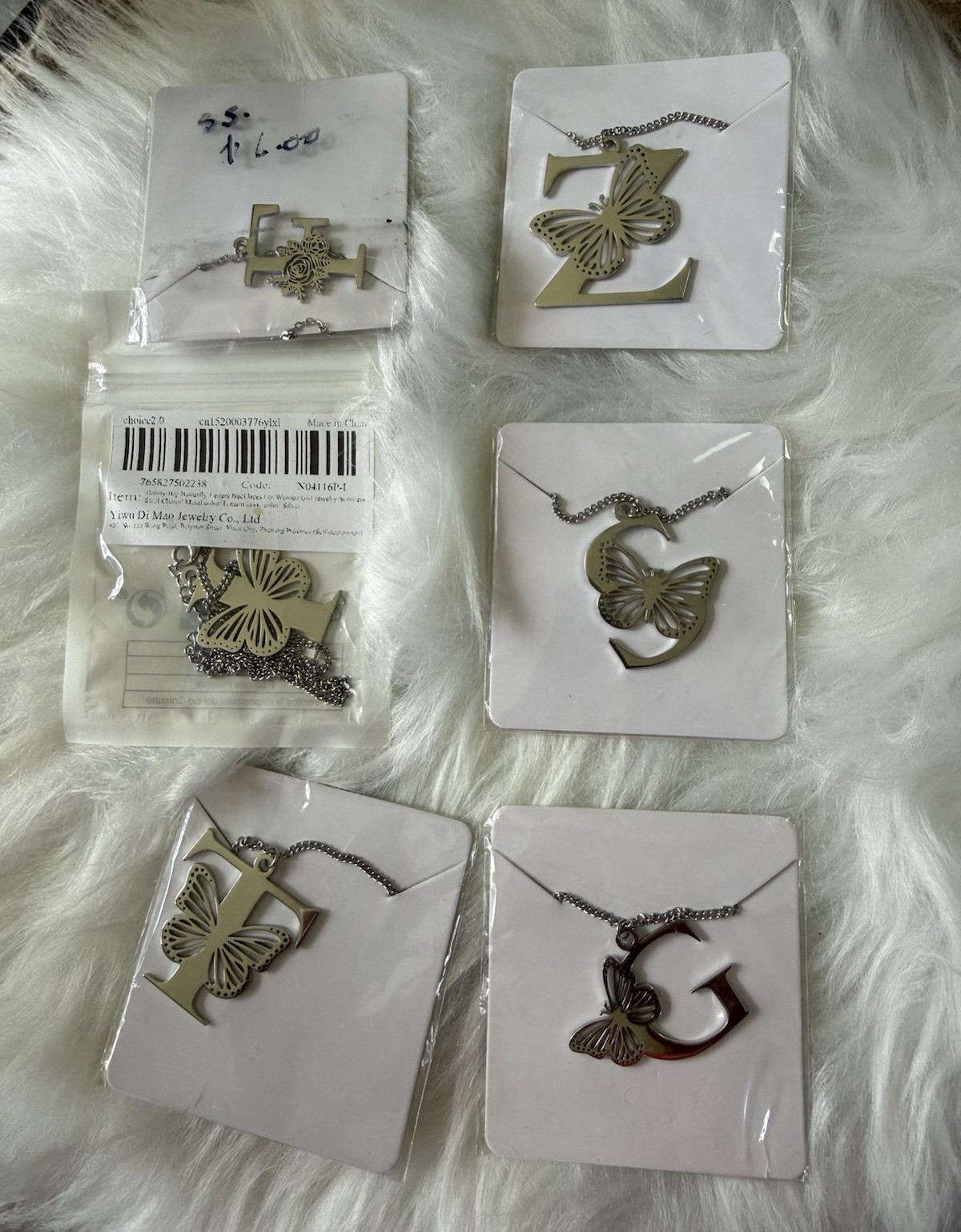 Women’s Fashion Mixed Lot 5pc Metal Necklace Set Butterfly & Letter Pendants