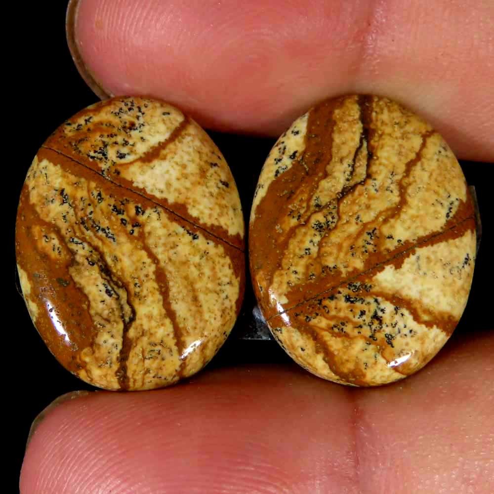 23.20CTS.100% NATURAL RARE DESIGNER PICTURE JASPER MATCHED PAIR LOOSE GEMSTSONES