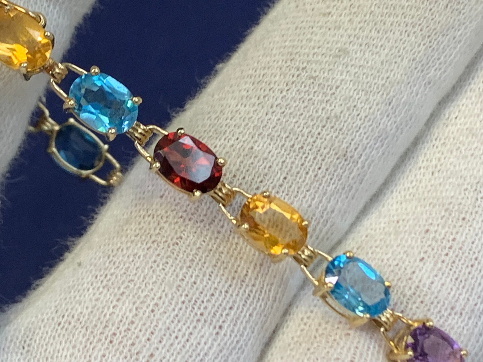 10K Yellow Gold Bracelet 7.69g Fine Jewelry 7″ Multicolor Stones *READ*
