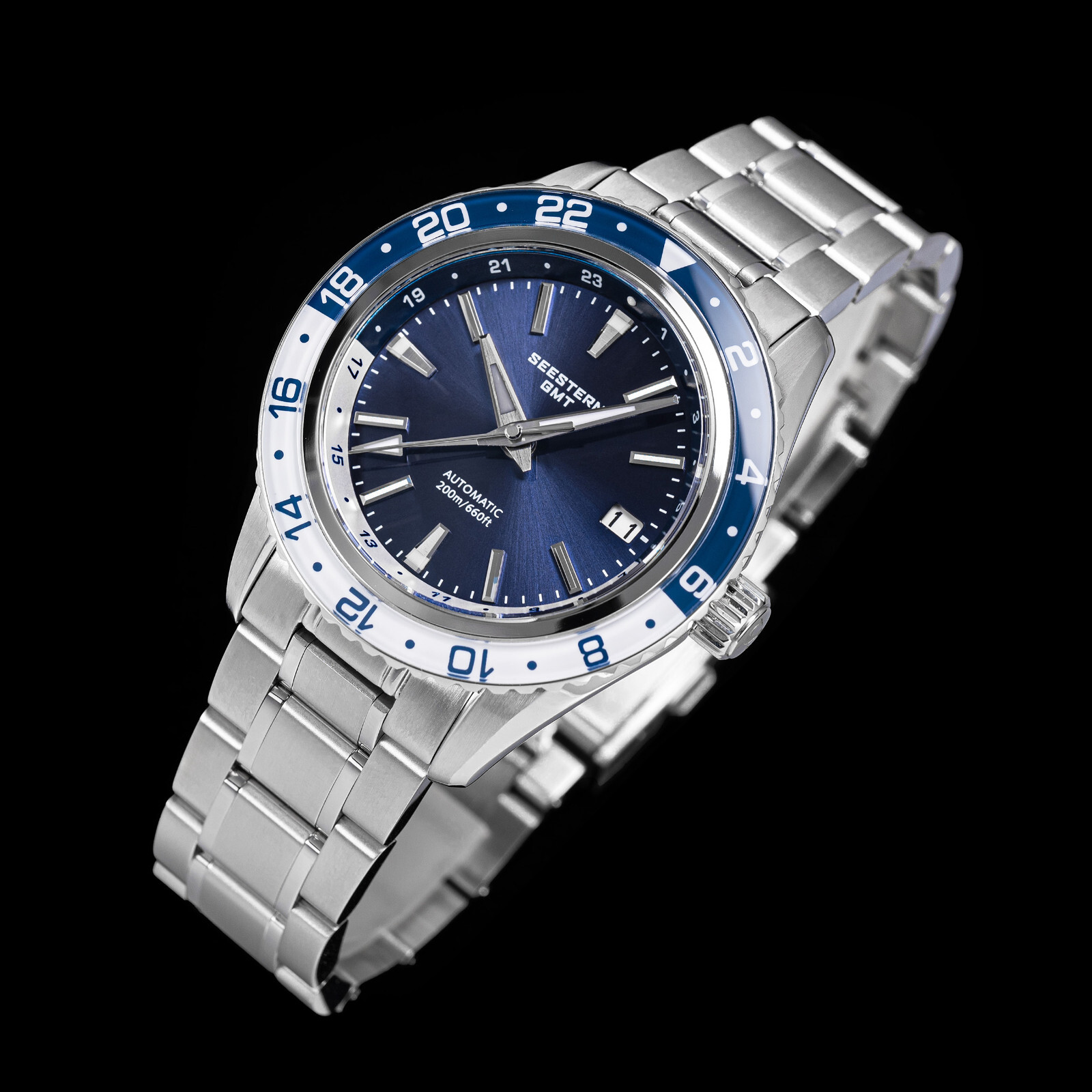 Seestern GMT S456.BE Sapphire Crystal Mechanical Mens NH34 Watch SEAGULL 1963