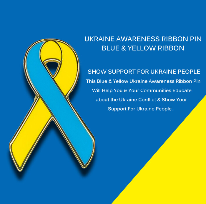 Ukraine Awareness Ribbon Pin – Blue & Yellow Ukrainian Flag Crossed Badge Pin