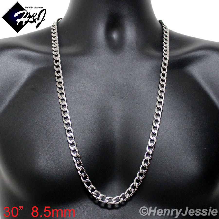 18-40″MEN’s Stainless Steel 6/7/8.5mm Silver Cuban Curb Link Chain Necklace*N117
