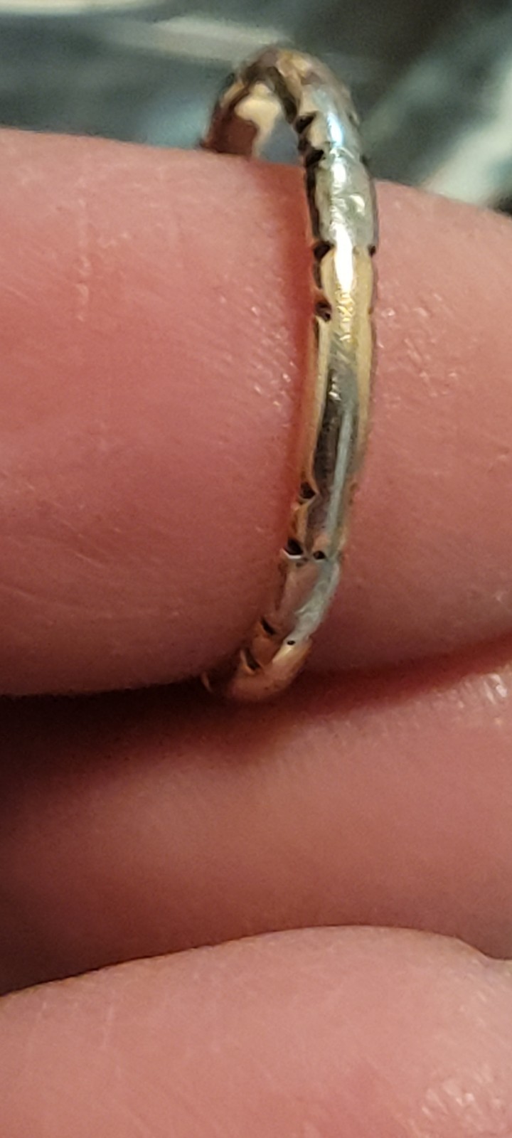 Antique 14k Orange Blossom Artcarved Brick Layered Yellow White Gold Band