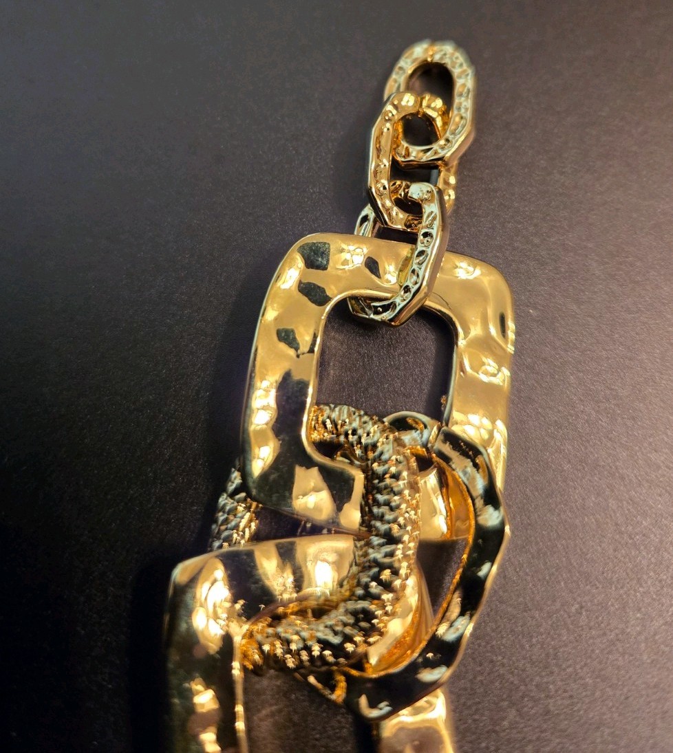Goldtone Hammered/Etched Statement Chain Bracelet