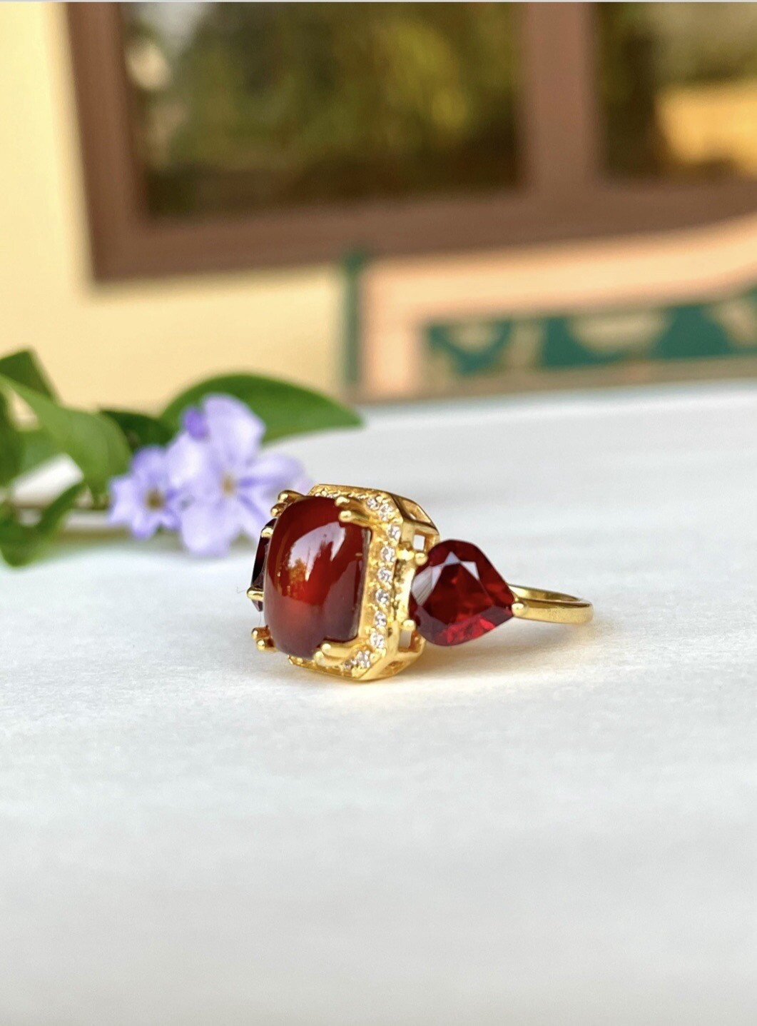 Natural Orange Hessonite Garnet Solid 925 Sterling Silver Statement Ring