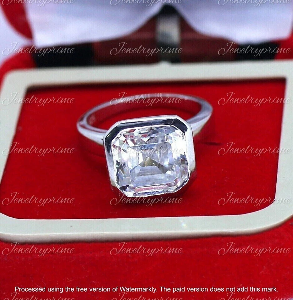 3Ct Asscher Cut Lab Created Diamond Women Engagement Ring 14K White Gold Plated