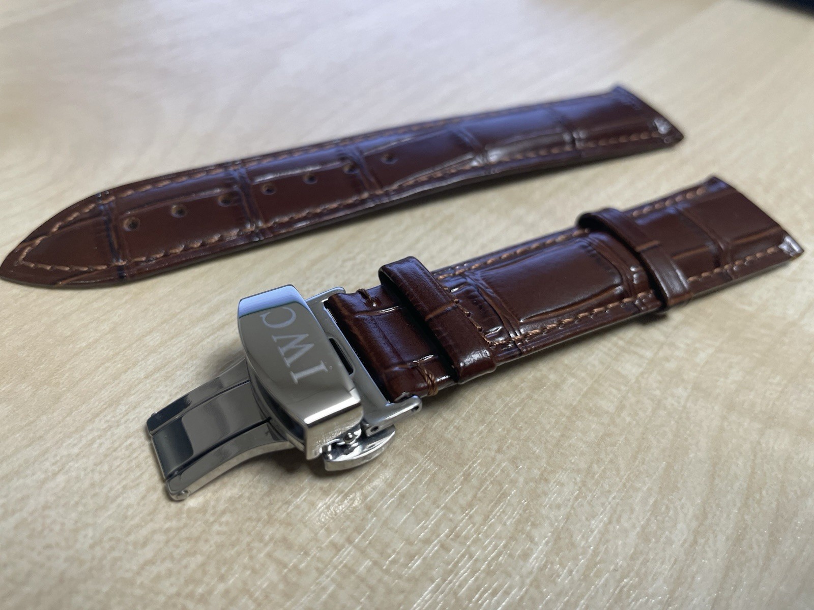 19/20mm IWC Brown Deploy Leather Watch Strap With Deployment push button Clasp