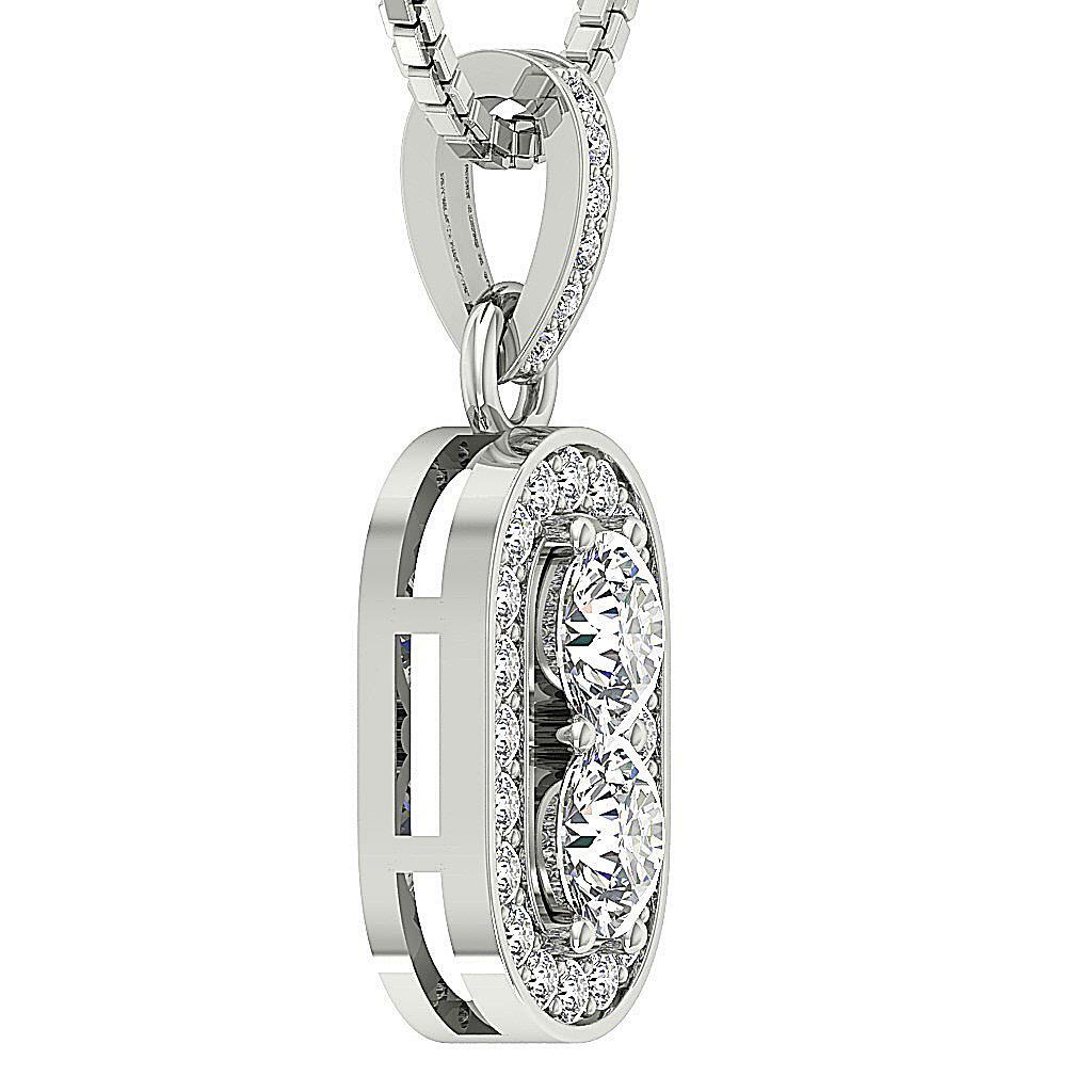 Forever Us 2 Stone Real Diamond Halo Pendant I1 G 0.90 Carat White Gold 0.85Inch
