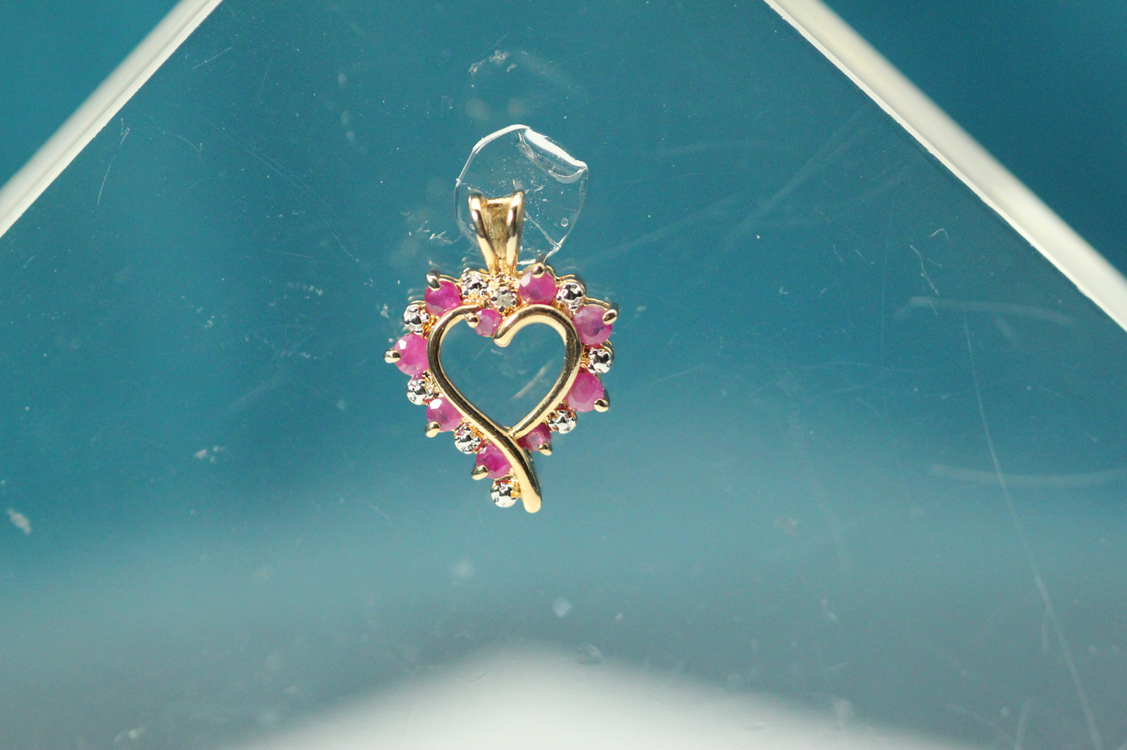 925 Sterling Silver Gold Plated Ruby Heart Pendant 2.3 Grams (PEN8821)