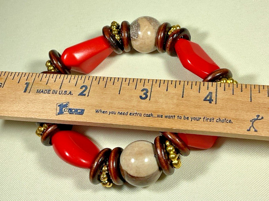 Lot 10 Stretch Bracelets Red Black Silver Tone Beaded Stackable Jewelry Classic