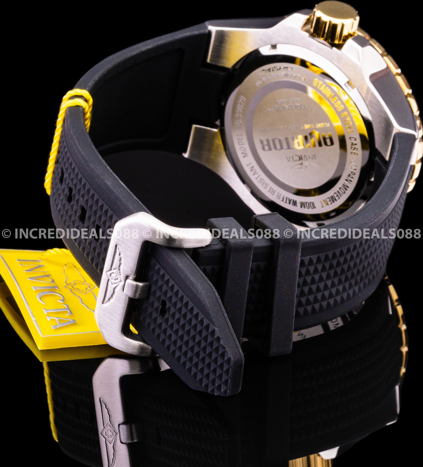 Invicta Men AVIATOR Silver 18 Gold Bezel Black Dial Strap Multi Function Watch