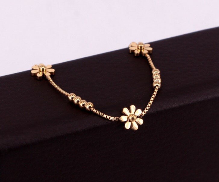 18K Rose Gold Stainless Steel Anklet Foot Daisy Beads Charms Ankle Bracelet PE13