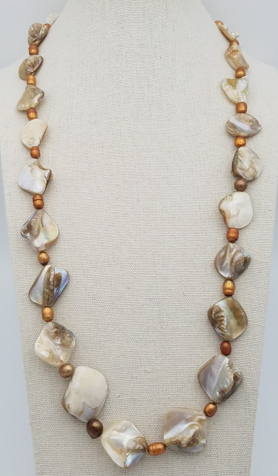 Vintage Golden Mother of Pearl Baroque Golden Pearls Long Necklace 37 in