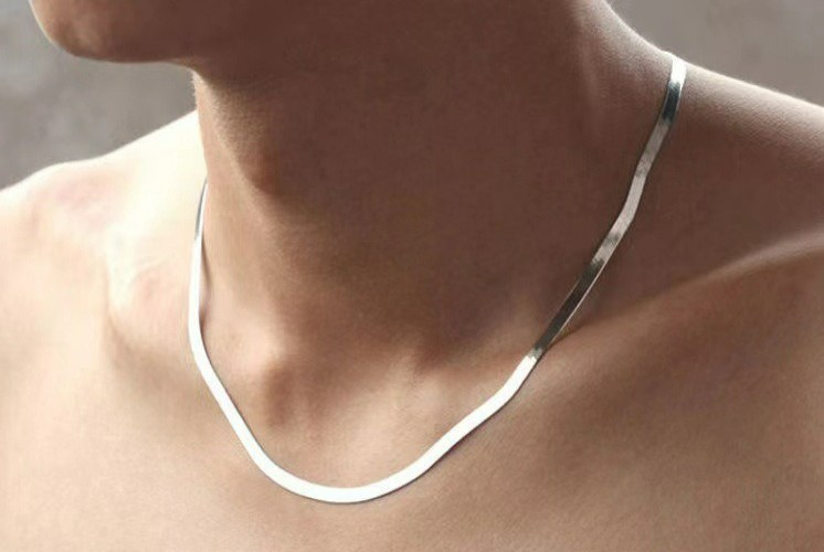 Titanium Steel Necklace Flat Snake Chain Heavy Collarbone Chain Sweater Chain