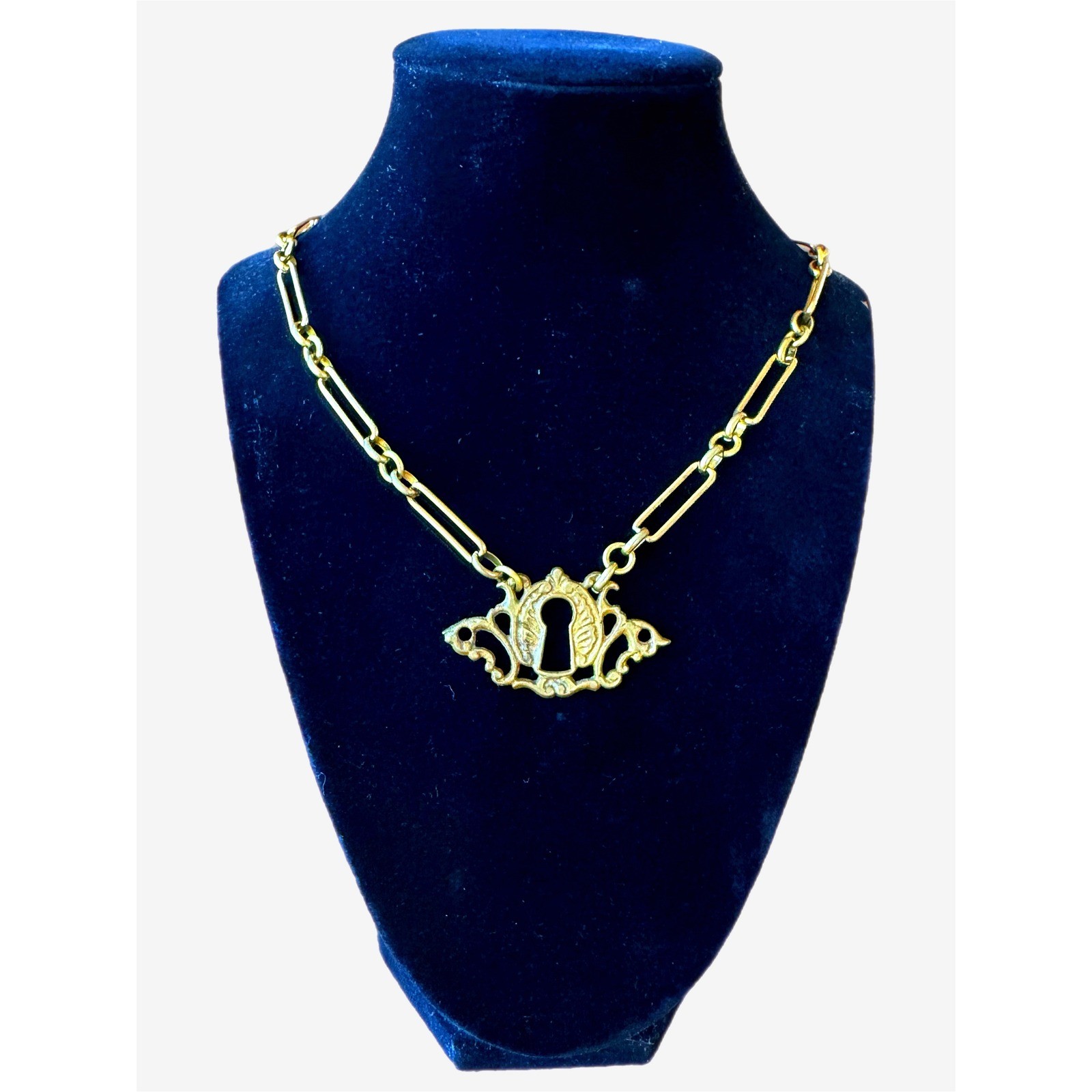 Antique Brass Keyhole Necklace | Raw Brass Paperclip Chain