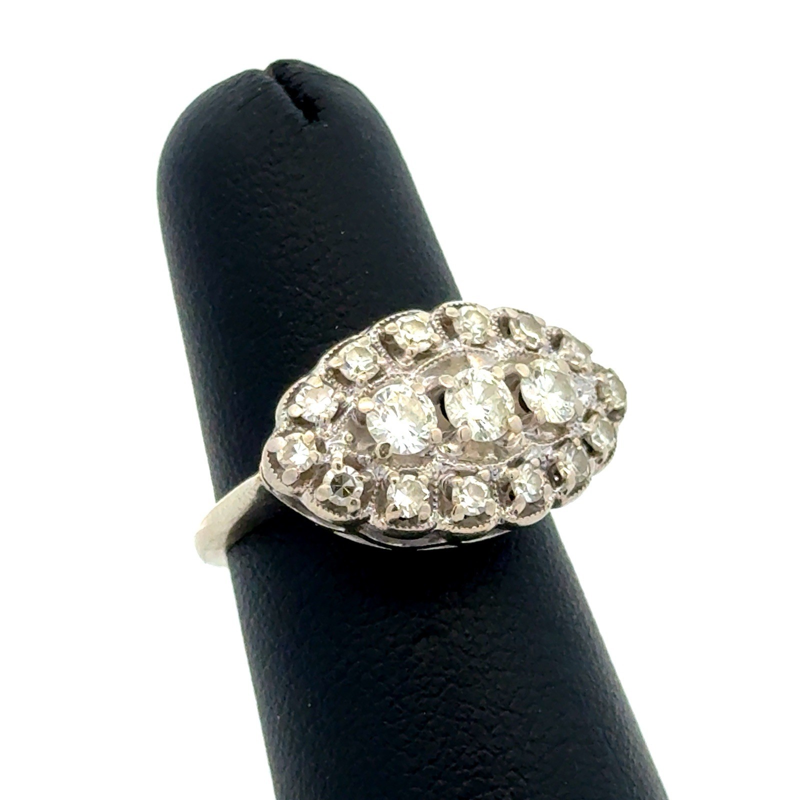 Designer 14k White Gold Art Deco White Diamond Navette Cluster Anniversary Ring